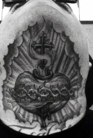 neck religious theme black heart and cross tattoo pattern