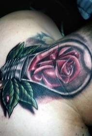 Вратни реалистични узорак тетоваже жаруље са ружом у боји