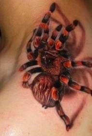 neck color 3D red spider tattoo pattern