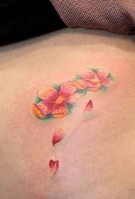 girl's abdomen only beautiful color cherry blossom tattoo pattern