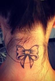 female neck black gray bow tattoo pattern