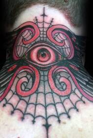 Neck Wonderful Color Eyes and Spider Web Tattoo Pattern