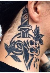 Neck black dagger tattoo pattern