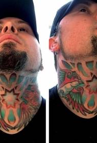 men's neck bird and color star tattoo pattern
