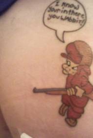 hip χρώματος πυροβόλο όπλο κινουμένων σχεδίων μοτίβο τατουάζ