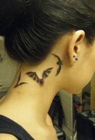female neck black gray flying bat tattoo pattern