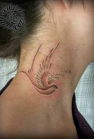 脖子上美麗的白燕子紋身圖案