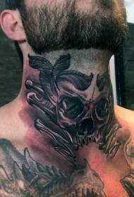 old school neck black human skull and bone tattoo pattern