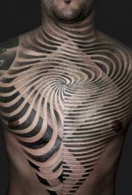 modèle de tatouage hypnotique de ligne de piqûre noir et blanc sur la poitrine et le cou