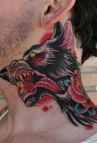 neck color old school crazy wolf Tattoo pattern