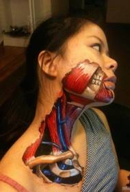 woman's neck and face creepy human muscle and bone tattoo pattern