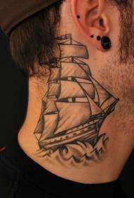 Neck good looking black gray sailboat tattoo pattern