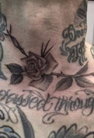 vyrų kaklo tatuiruotė berniukas kaklas juoda pilka rožė Tatuiruotės nuotraukos