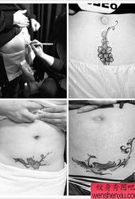 група женски абдомен убава цветна феникс шема за тетоважа