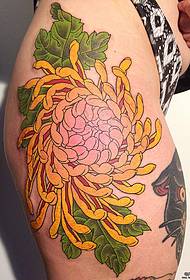hip Japanese traditional good-looking yellow chrysanthemum tattoo pattern