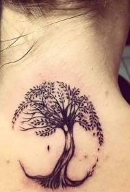 Neck small black lonely tree tattoo pattern