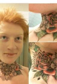 neck tattoo design boys neck colored rose tattoo pictures