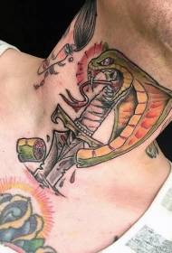 neck color old school Snake swallowing sword tattoo picture