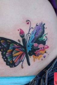 girl's abdomen good-looking butterfly wing tattoo pattern