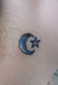 Blue Little Star and Crescent Moon Tattoo Pattern