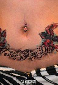 girl belly popular pop swallows and letter tattoo pattern