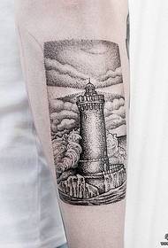 big arm Europe and the United States point lighthouse cloud tattoo pattern