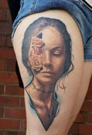 hip tatuering flickor höfter blommor och porträtt tatuering bilder