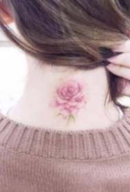 small fresh and simple tattoos behind the girl's neck