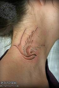 female neck white invisible swallow tattoo pattern