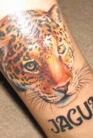 leg color realistic panther head tattoo pattern