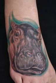 Instep realistic color ink hippo head tattoo picture
