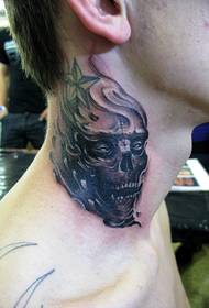 muški vrat lubanja tetovaža uzorak 32659-Europska ljepota na vratu jednostavna totemska tetovaža