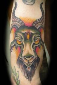 arm old school style Color goat head demon tattoo