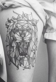 pierna rugiente cabeza de león tatuaje de estilo geométrico