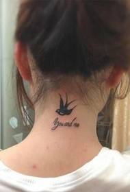 girl's neck small English tattoo