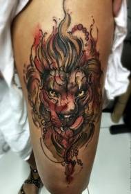 leg color personality lion head tattoo pattern