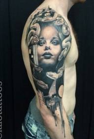 shoulders realistic modern style color Medusa tattoo
