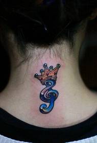 Fashion girl neck personality notes and crown tattoo pattern pictures