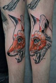 leg color line fox head tattoo pattern