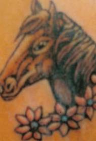 back color horse head with flower tattoo pattern