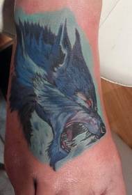 Stunning colorful wolf head tattoo pattern on the instep
