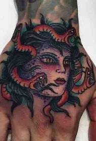 hand back color old school color jellyfish head Tattoo pattern