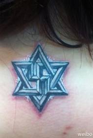 красивая татуировка в виде шестиконечной звезды на шее девушки