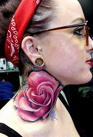 female neck color lotus tattoo picture