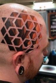male head painted large geometric tattoo pattern