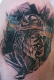shoulder color realistic Viking Human head tattoo picture