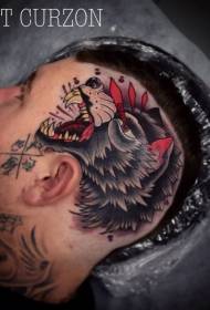 hovedfarve ny skole stil farve djævele ulvehoved tatovering