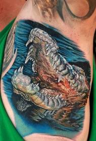 waist side reality Style colorful crocodile head tattoo pattern