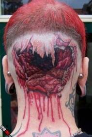κεφάλι αιματηρή δέρμα σχισμένο το χρώμα του αίματος σχέδιο τατουάζ τρύπα