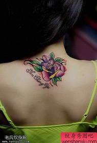 Tatuaje de letras de cor rosa do pescozo das mulleres